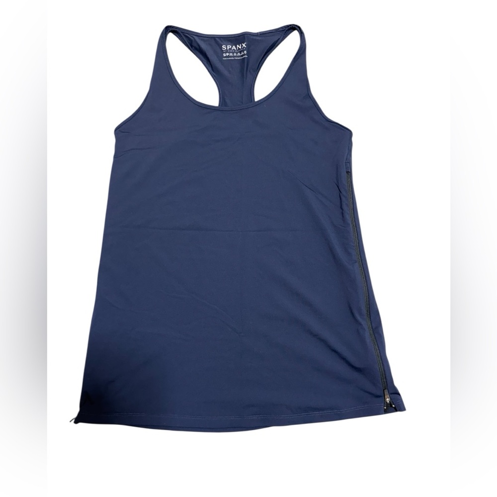 SPANX Racerback Tank Zip Side Compression Size S navy blue athletic